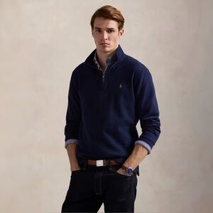 [L] Polo Ralph Lauren Estate Rib Quarter-Zip Cotton Navy Quarter-Zip Pullover